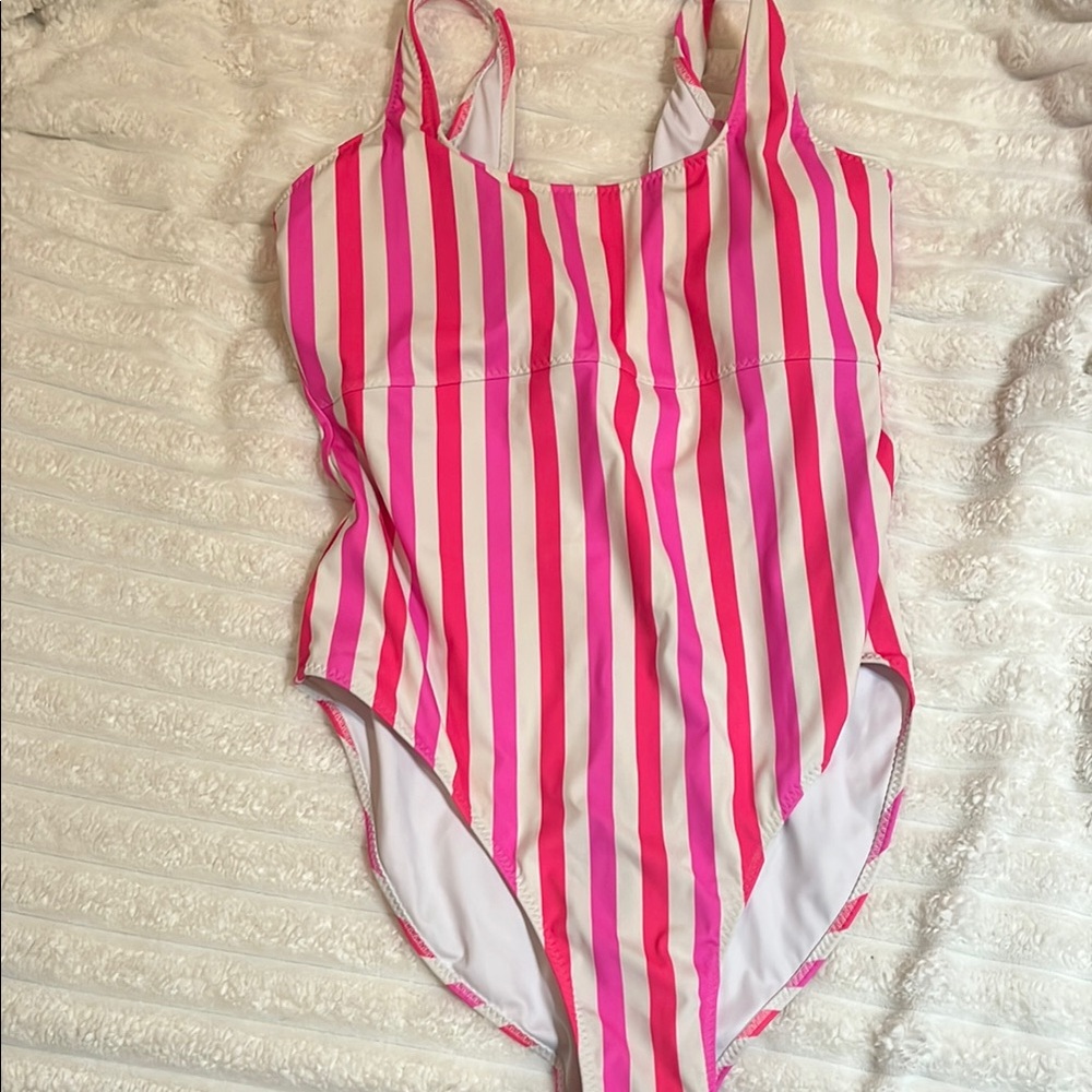 Fabletics Vibrant Pink and White Striped Swimsuit